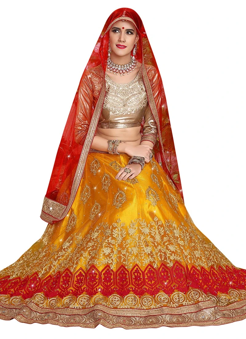Golden Mustard Art Silk Embroidered A Line Lehenga Party Wear 4 Golden Mustard Art Silk Embroidered A Line Lehenga Party Wear - Image 4