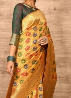Golden Mustard Banarasi Katan Zari Weaving Saree Festive Wear