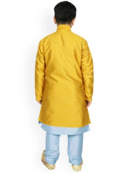 Golden Mustard Dupion Silk Boys Kurta Pyjama Festive Wear -C Bazaar Shop golden mustard dupion silk boys kurta pyjama kbddmf5830 b