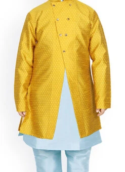 Golden Mustard Dupion Silk Boys Kurta Pyjama Festive Wear