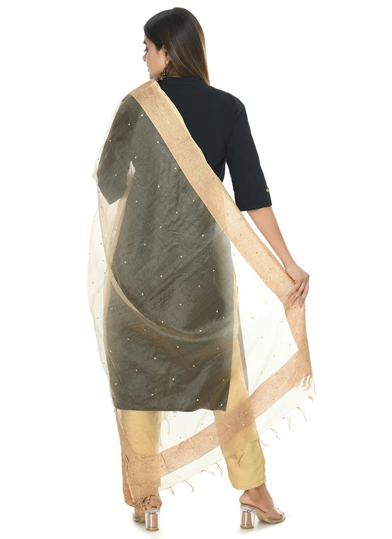 Golden Organza Cotton Stones Work Dupatta Festive Wear 4 Golden Organza Cotton Stones Work Dupatta Festive Wear - Image 4