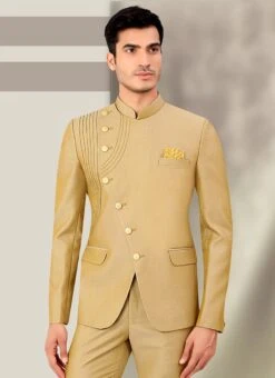 Golden Terry Rayon Bandhgala Suit -C Bazaar Shop golden terry rayon bandhgala suit sumdc3728 b