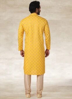 Golden Yellow Handloom Cotton Printed Kurta Pyjama -C Bazaar Shop golden yellow handloom cotton printed kurta pyjama kpmsc1154 b