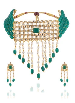 Green Alloy Choker Necklace Set Party Wear -C Bazaar Shop green alloy choker necklace set jysmpf9872 b