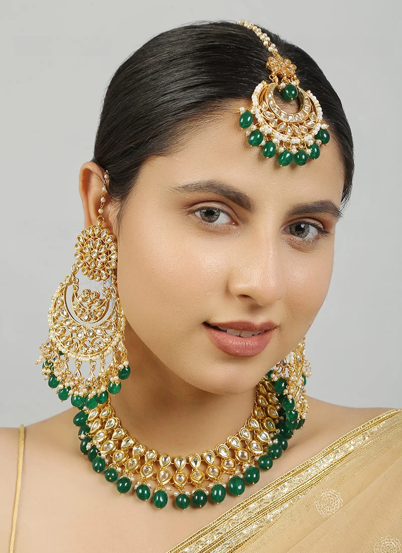 Green Alloy Kundan Necklace Wedding Wear 3 Green Alloy Kundan Necklace Wedding Wear - Image 3