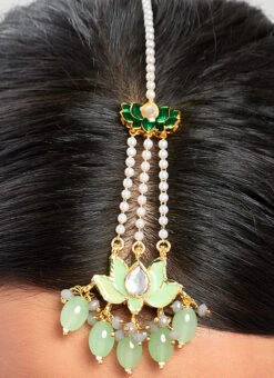 Green Alloy Kundan Polki Mangtikka Party Wear 5 Green Alloy Kundan Polki Mangtikka Party Wear -C Bazaar Shop green alloy kundan polki mangtikka hejmjbr23 b