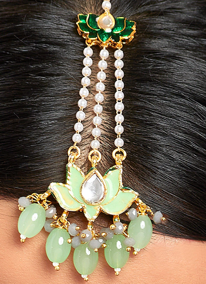 Green Alloy Kundan Polki Mangtikka Party Wear 1 Green Alloy Kundan Polki Mangtikka Party Wear