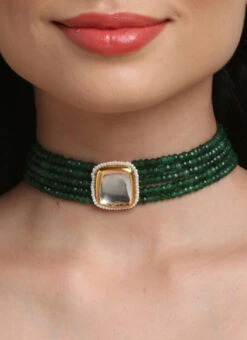 Green Alloy Necklace Party Wear -C Bazaar Shop green alloy necklace jysrra40428 b