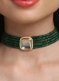 Green Alloy Necklace Party Wear