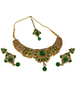 Green Alloy Necklace Set With Earrings N Mangtika Party Wear 5 Green Alloy Necklace Set With Earrings N Mangtika Party Wear -C Bazaar Shop green alloy necklace set with earrings n mangtika jysmvd10881 b