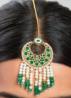 Green Alloy Pearl Mangtikka Party Wear -C Bazaar Shop green alloy pearl mangtikka hejmjbr26 b