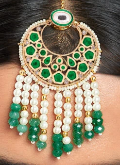 Green Alloy Pearl Mangtikka Party Wear
