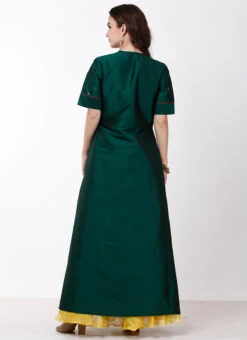 Green And Yellow Embroidered Indo Western Dress Party Wear -C Bazaar Shop green and yellow embroidered indo western dress iwddrrwrs455 b