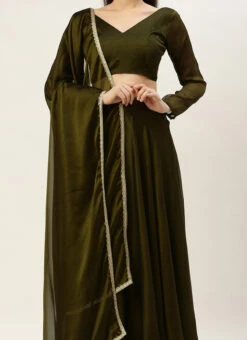 Green Art Silk A Line Lehenga Festive Wear