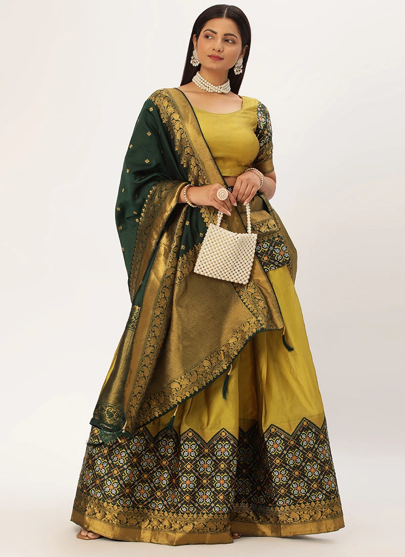 Green Art Silk Benarasi Jacquard A Line Lehenga Festive Wear 3 Green Art Silk Benarasi Jacquard A Line Lehenga Festive Wear - Image 3