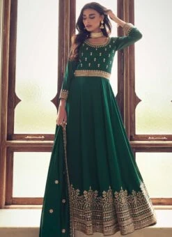 Green Art Silk Cord Work Dresses And Gown Party Wear -C Bazaar Shop green art silk cord work anarkali suit bgwrska46239644 u