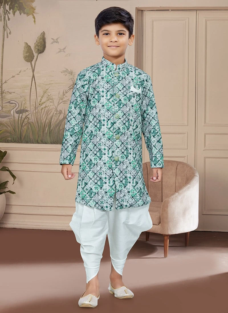 Green Art Silk Embroidered Sherwani For Boys Festive Wear 2 Green Art Silk Embroidered Sherwani For Boys Festive Wear - Image 2