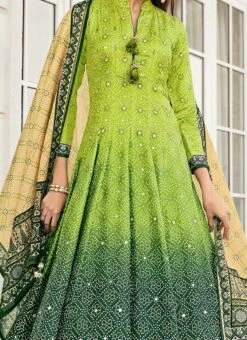 Green Art Silk Gown Party Wear