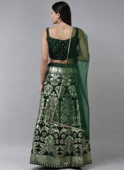 Green Art Silk Jacquard A Line Lehenga Festive Wear -C Bazaar Shop green art silk jacquard a line lehenga ghsrk169222 b