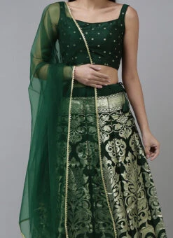 Green Art Silk Jacquard A Line Lehenga Festive Wear