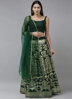 Green Art Silk Jacquard A Line Lehenga Festive Wear -C Bazaar Shop green art silk jacquard a line lehenga ghsrk169222 u