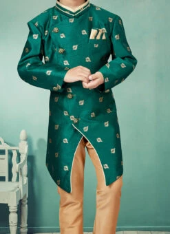 Green Art Silk Jacquard Indowestern Sherwani Party Wear