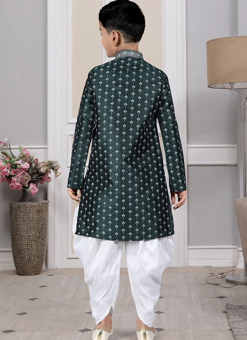 Green Art Silk Printed Kurta Pyjama Party Wear 3 Green Art Silk Printed Kurta Pyjama Party Wear - Image 3