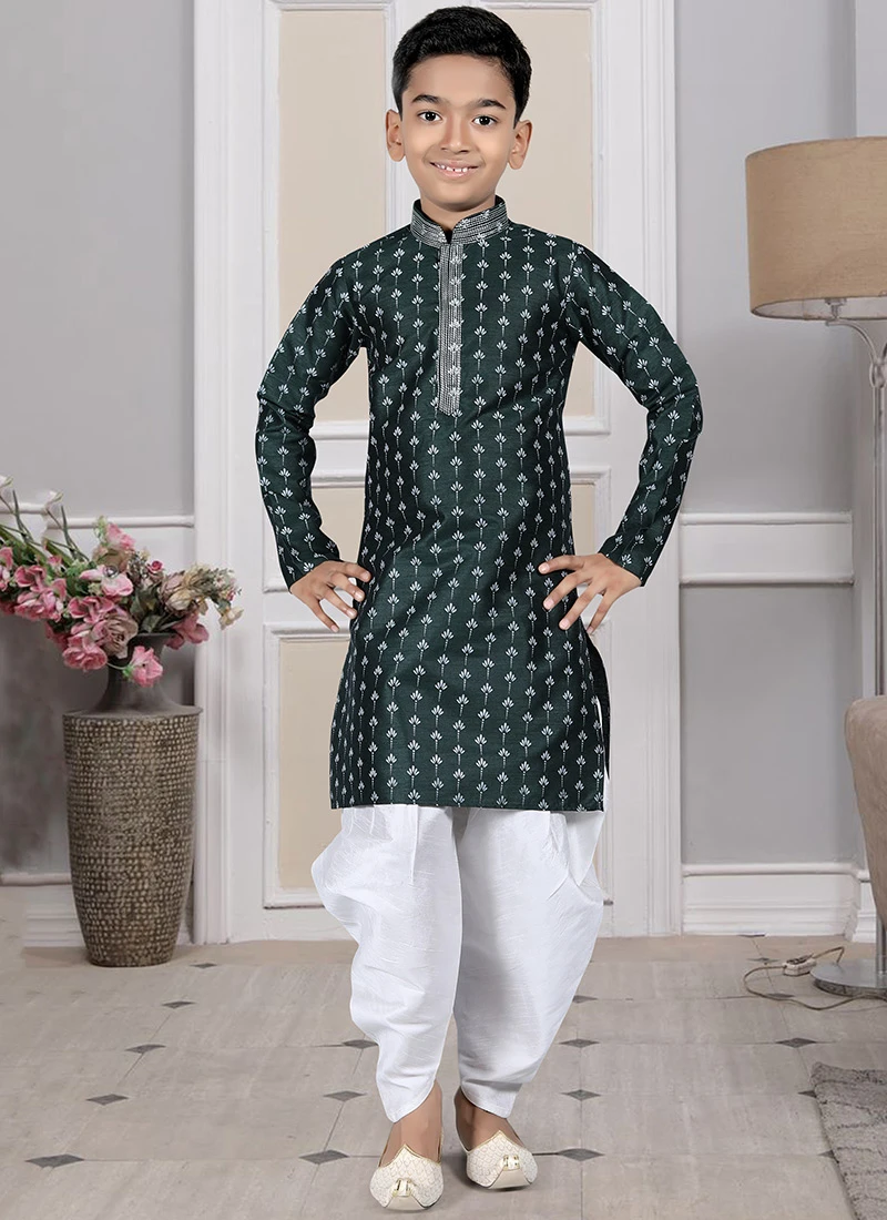 Green Art Silk Printed Kurta Pyjama Party Wear 2 Green Art Silk Printed Kurta Pyjama Party Wear - Image 2