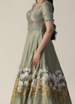Green Art Silk Sequins Dresses And Gown Party Wear