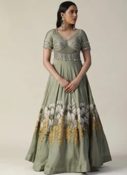 Green Art Silk Sequins Dresses And Gown Party Wear -C Bazaar Shop green art silk sequins dresses and gown bgwrdsas87 u