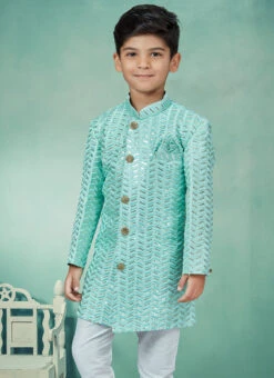 Green Art Silk Sequins Indowestern Sherwani Party Wear -C Bazaar Shop green art silk sequins indowestern sherwani kdbmsgrk562 b