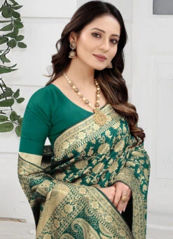 Green Banarasi Art Silk Zari Weaving Saree Festive Wear -C Bazaar Shop green banarasi art silk zari weaving saree sasun5708 b