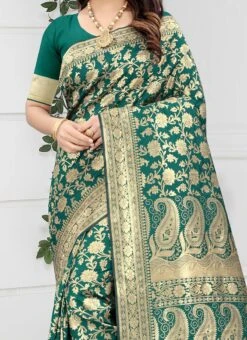 Green Banarasi Art Silk Zari Weaving Saree Festive Wear