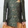 Green Banarasi Jacquard Silk Boys Indowestern Sherwani Party Wear