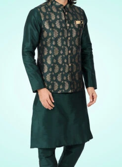 Green Banarasi Silk Jacquard Bandi Set Party Wear