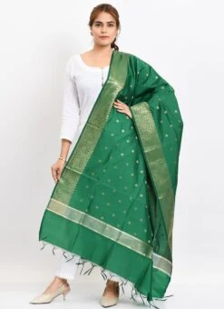 Green Banarasi Silk Weaving Work Dupatta Work Wear -C Bazaar Shop green banarasi silk weaving work dupatta dpdmimfd184 u
