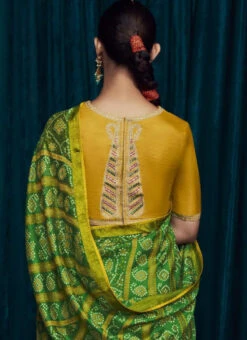 Green Brasso Printed Sari Party Wear 7 Green Brasso Printed Sari Party Wear -C Bazaar Shop green brasso printed sari sasli211616083 b