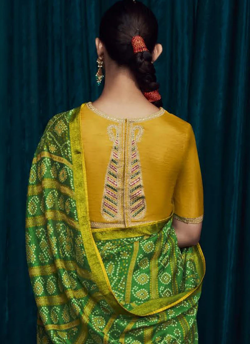 Green Brasso Printed Sari Party Wear 4 Green Brasso Printed Sari Party Wear - Image 4