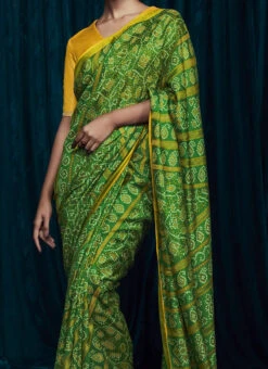 Green Brasso Printed Sari Party Wear