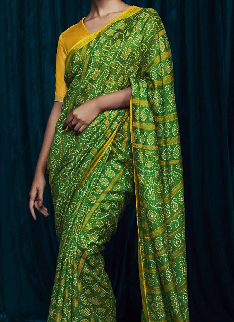 Green Brasso Printed Sari Party Wear 1 Green Brasso Printed Sari Party Wear