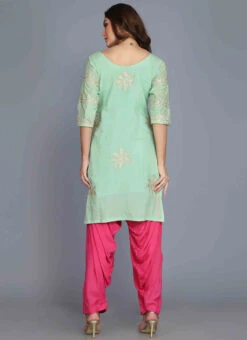 Green Chanderi Cotton Aari Embroidery Kurta Salwar Set Party Wear -C Bazaar Shop green chanderi cotton aari embroidery kurta salwar set krskifh99660001313 b