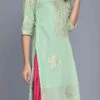 Green Chanderi Cotton Aari Embroidery Kurta Salwar Set Party Wear