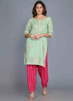 Green Chanderi Cotton Aari Embroidery Kurta Salwar Set Party Wear -C Bazaar Shop green chanderi cotton aari embroidery kurta salwar set krskifh99660001313 u