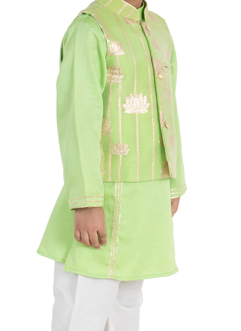 Green Chanderi Cotton Bandi Set Party Wear 1 Green Chanderi Cotton Bandi Set Party Wear