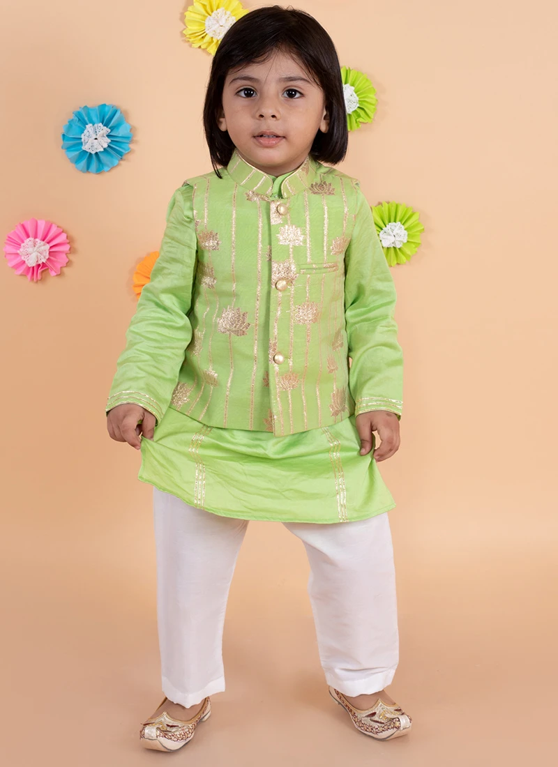 Green Chanderi Cotton Bandi Set Party Wear 2 Green Chanderi Cotton Bandi Set Party Wear - Image 2
