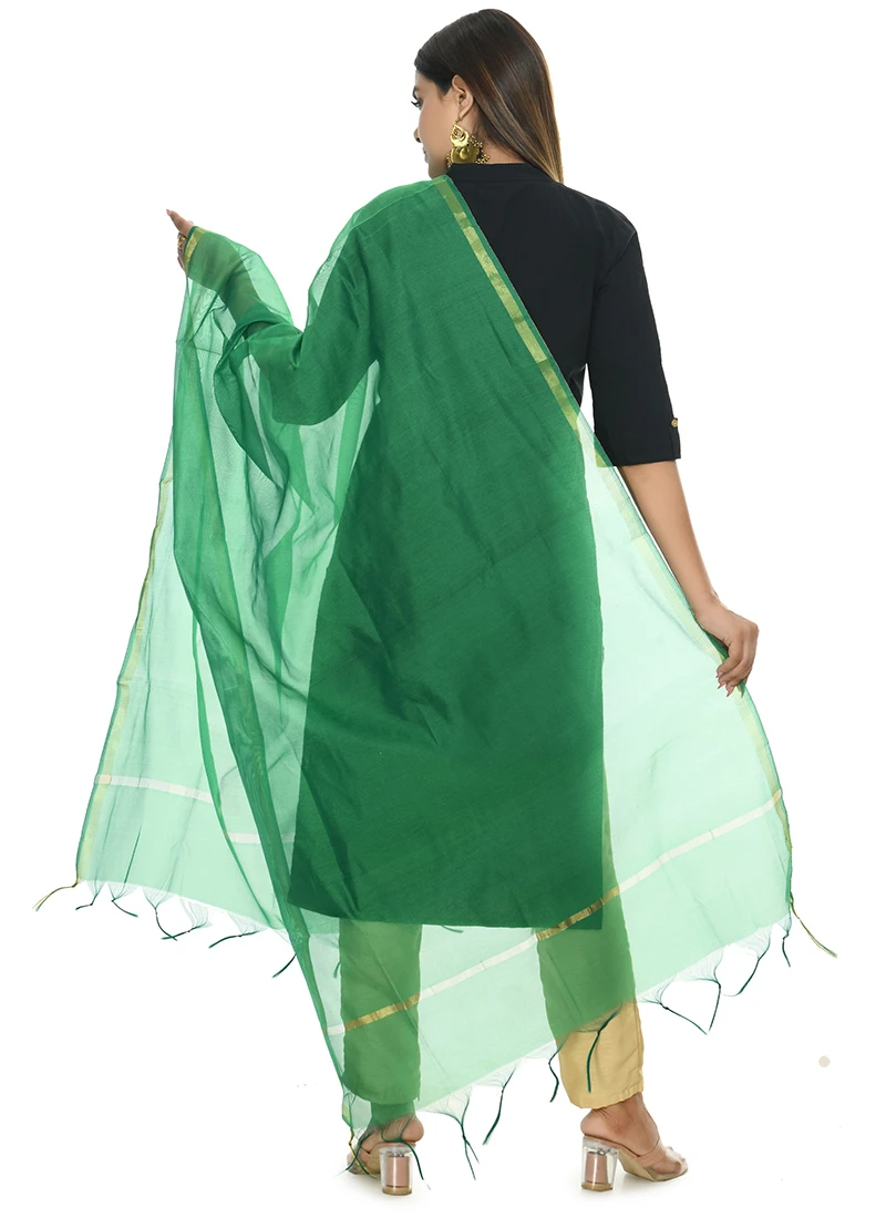 Green Chanderi Cotton Dupatta Festive Wear 4 Green Chanderi Cotton Dupatta Festive Wear - Image 4