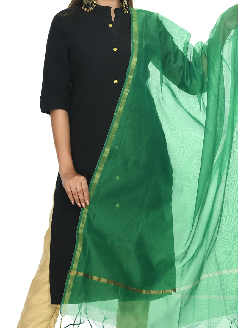 Green Chanderi Cotton Dupatta Festive Wear 1 Green Chanderi Cotton Dupatta Festive Wear