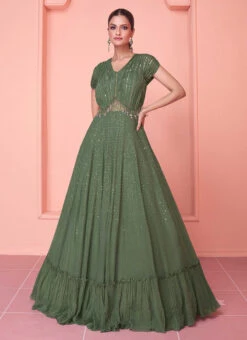 Green Chinon Sequins Dresses And Gown Party Wear -C Bazaar Shop green chinon sequins dresses and gown bgwrska48055331 u