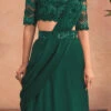 Green Chinon Silk Embroidered Ready Pleated Saree Party Wear