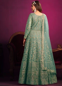 Green Net Embroidered Anarkali Suit Party Wear 7 Green Net Embroidered Anarkali Suit Party Wear -C Bazaar Shop green color net embroidered anarkali suit slsdc5307 b